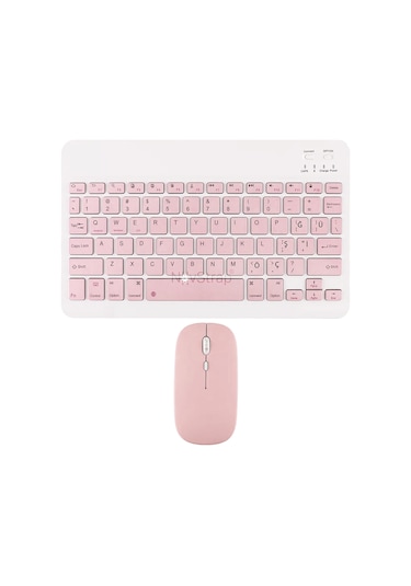 Novstrap Apple Uyumlu iPad Mini 2 3 4 5 6 7 İle Üretilmiş Bluetooth Klavye Mouse Seti Pembe Optik
