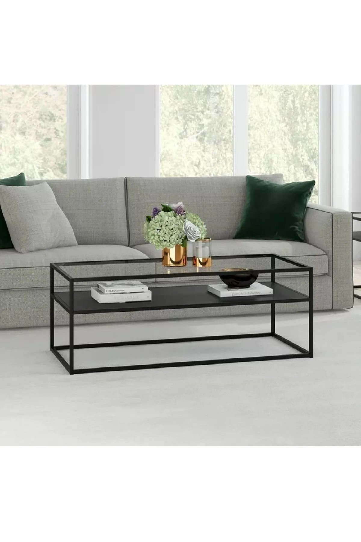 Modern Metal Iskeletli Temper Camlı 2 Katlı Dikdörtgen Orta Sehpa Siyah-siyah-şeffaf Modern Metal Iskeletli Temper Camlı 2 Katlı Dikdörtgen Orta Sehpa Siyah-siyah-şeffaf