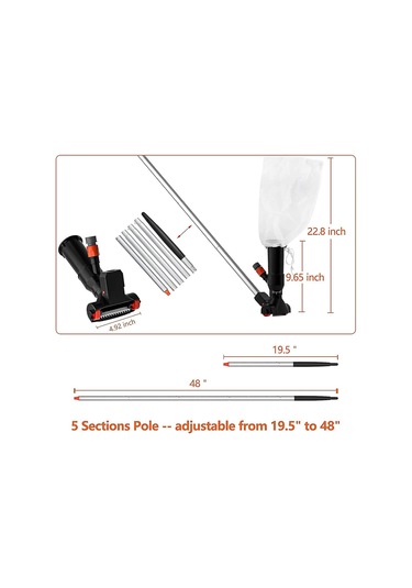 Xindoker Yerüstü Havuz Süpürgesi - 48 İnç Alüminyum Çubuk, Fırça, Kilitli Tasarım Ve Ağı İle Kolay Toprak Temizleme