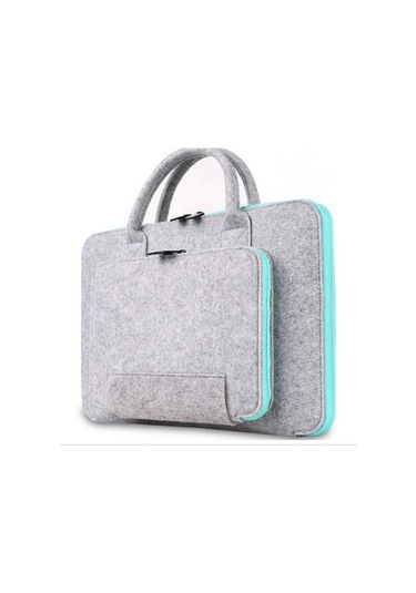 Jeemson 14 İnç Felt Bilgisayar Çantası, Çift Rıhtım, İş Çantası, Tablet Kılıfı, Hafif Gri-mavi Rengi, 38x28cm Gri - Mavi