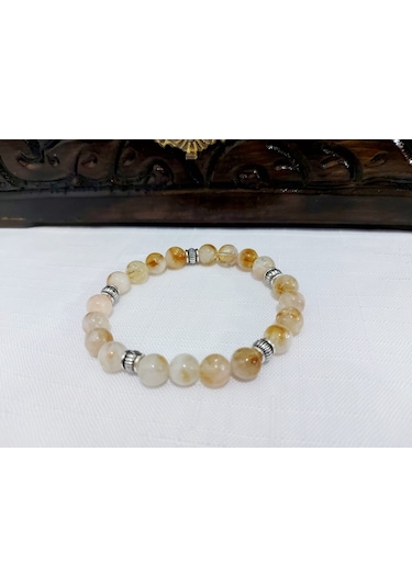 Doğal Sitrin Taşı Para Taşı Bileklik Sarı - Kahverengi