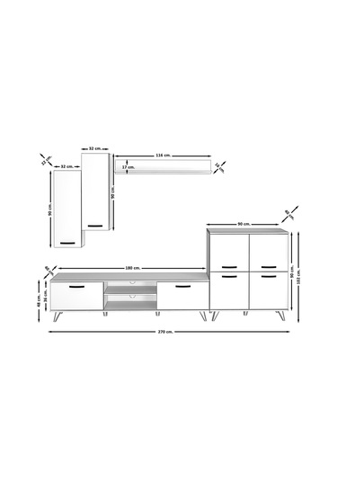 Decoraktiv Eko 6 Mdf Dvd Retro Tv Ünitesi Tv Sehpası Beyaz - Siyah