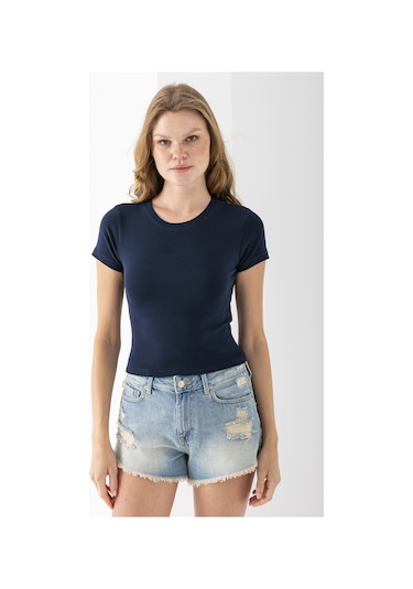 Giysa Kadın Bisiklet Yaka Pamuklu Basic Body Lacivert - 25873 Lacivert