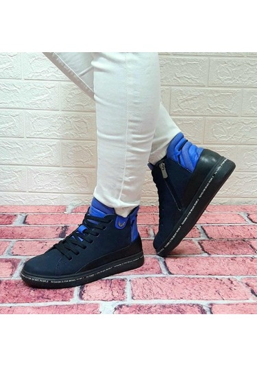 Voyager 8498 Lacivert Nubuk Hakiki Deri Kaymaz Taban Fermuarlı