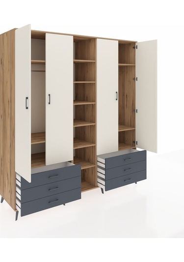 Kronos Dolap 13 Raflı 6 Çekmeceli 2 Askılı 220x59x243 Çam-aytaşı/antrasit Aytası/antrasıt