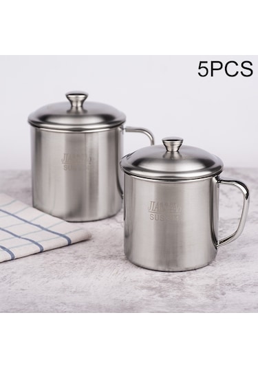 Sones 5 Adet Ekstra Kalın 304 Paslanmaz Çelik Bardak Çocuk Ağız Bardak Saplı Kapaklı Ev Yetişkin İçme Suyu Bardağı 10cm Kapaklı