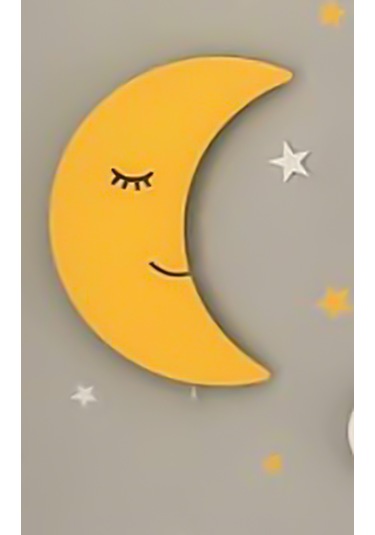 Çocuk Odası Dekoratif Ahşap Ay Gece Lambası Ledli Aydınlatma Beyaz-renkli