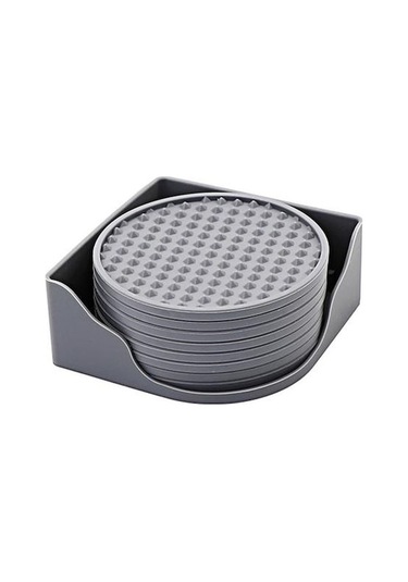 Novahub Gri 8 Adet İçecekler Bardak Altlığı Tutucu İle Kaymaz Yivli Tasarım Silikon Bardak Altlığı İsıya Dayanıklı Bulaşık Makinesinde Yıkanabilir Bardak Mat Bar Malzemeleri Gri Gri