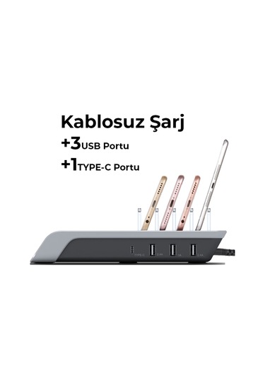 Ally Multiport 10W Wireless Kablosuz Şarj Cihazı Organizer Stand (121664883)-Siyah