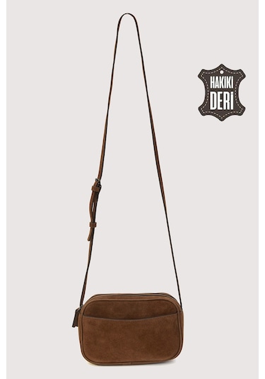 Hakiki Deri Kadın Çapraz Omuz Çantası Taba Süet Smr8975 Taba Süet