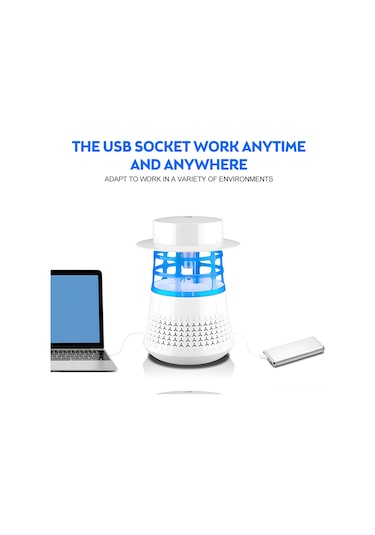 Vkemall Usb Girişli 7led Mor Işıklı Elektrikli Sinek Öldürücü, 360 İç/harici Kullanım, 20-80m² Çap, Yumuşak Fan, Hamile/bebe Uygun, Beyaz