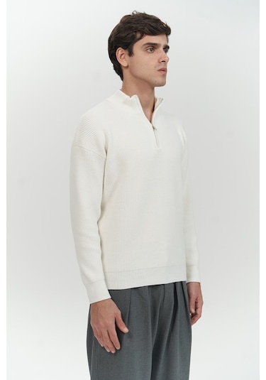 Mathis Ekru Balıkçı Yaka Erkek Triko Kazak Ekru