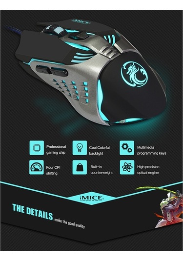 İmıce V5 Usb 7 Düğmeler 4000 Dpı Kablolu Optik Renkli Arka Işık Oyun Faresi Bilgisayar Pc Dizüstü Bilgisayar İçin Beyaz Diğer