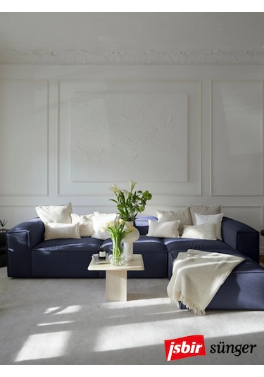 Mode Soft Köşe Koltuk Takımı 4 Modül Lacivert Keten Kumaş