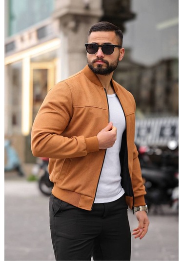 Unisex Süet Kolej Ceket - Günlük Ve Spor Kombinlerin Vazgeçilmezi Taba Süet