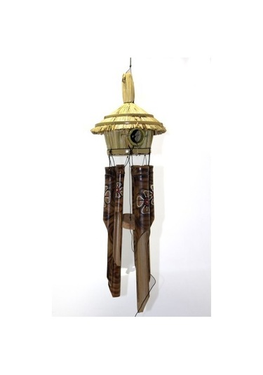 Hasır Kuş Yuvalı Bambu Çan 50 Cm Çok Renkli