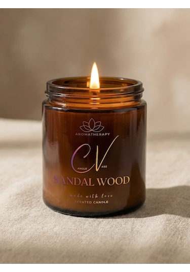 Sandal Ağacı Kokulu Mum- Aromaterapi Mum 100cc- %100 Doğal Soya Wax Mum Amber