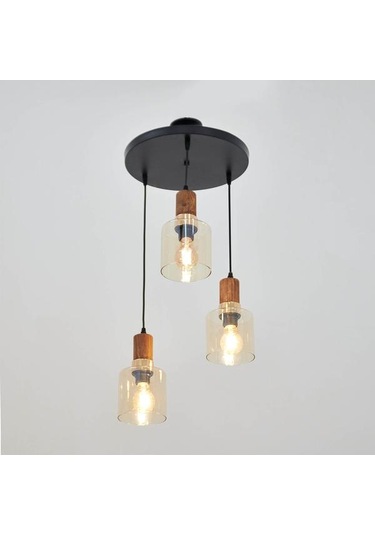 Correx Simurg 3'lü Cam Avize Kahverengi / Siyah