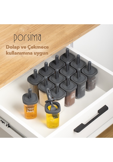 Porsima 1102 Kaşıklı 14'lü Baharatlık Seti Yağdanlıklı Antrasit