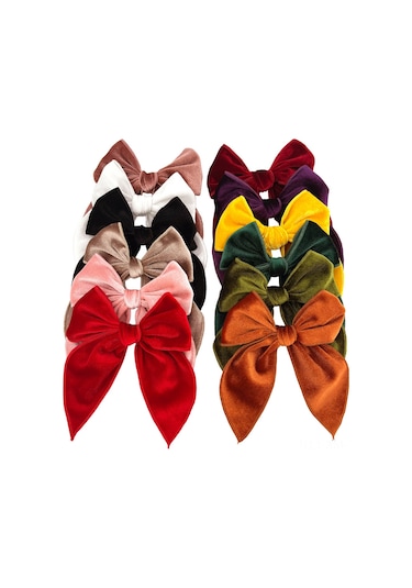 Ximistore9 Kız Çocuk 12 Renkli Örgülü Büyük Bow Clip - Pamuklu Kumaş Saçaksesuarı, Yumuşak Kadife Dokulu Günlük Kullanim