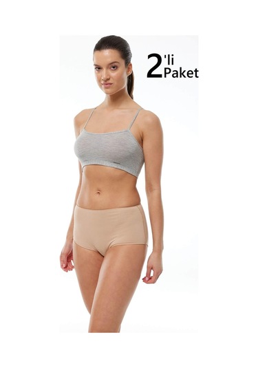Malabadi 1053 2'li Paket Kadın Modal Geniş Kenarlı İz Yapmayan Slip & Külot Ten