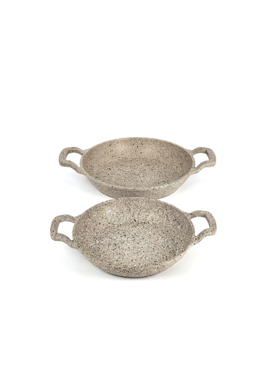 3728 - 2 Parça - Döküm, Bio Granit, 16 Ve 20 Cm Sahan Seti, Kum Beji Rengi Kahverengi