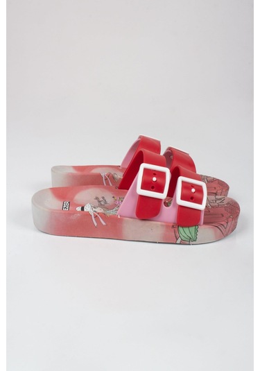 Kız Çocuk Prenses Temalı Terlik-5701-kırmızı Kırmızı