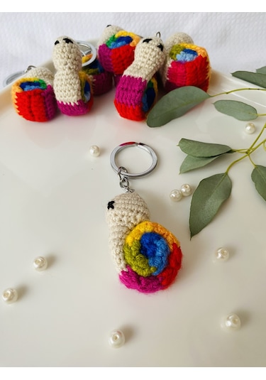 Fynbos Amigurumu Renkli Sevimli Salyangoz Figürlü Anahtarlık
