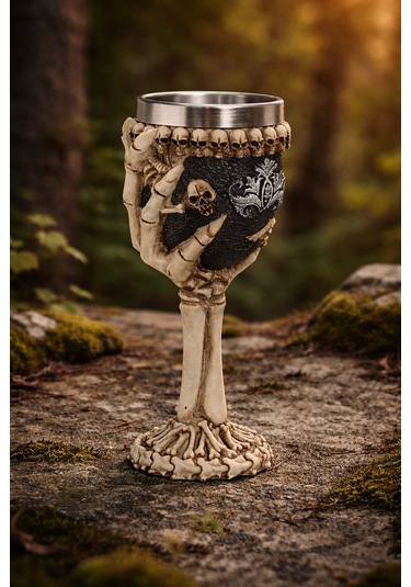 İskelet Eli Figürlü 3d Kabartmalı Çelik Kadeh Bardak Gotik Dekoratif Kupa Gri - Mint