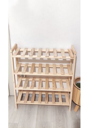 Dekoratif 4'lü Doğal Ahşap Ayakkabılık Ahşap