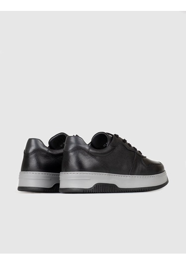 Hakiki Deri Siyah Bağcıklı Erkek Sneaker Spor Ayakkabı Siyah