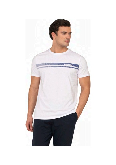 Pierre Cardin 6128 Erkek Kısa Kollu Bisiklet Yaka Pijama Takımı-beyaz