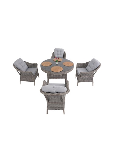 Spark Nova 110 Cm Rattan Yuvarlak Minderli Bahçe Masa Takımı Gri