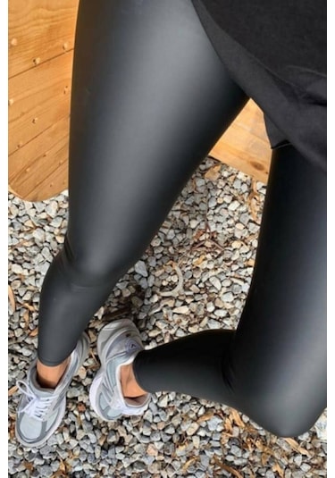 Incebelli Kadın Siyah Mat Deri Taytsiyah Matm Siyah