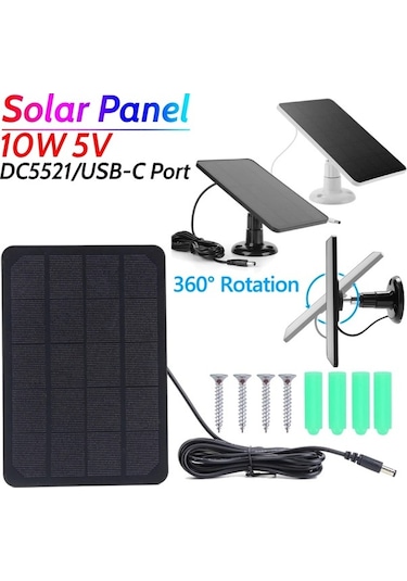 Trendooze Güvenlik Kamerası İçin 10w Güneş Paneli, 5v Şarj Edilebilir Akü, Siyah Dc Giriş