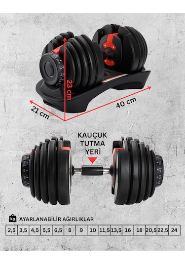 Ayarlanabilir Dambıl Seti - 24kg Tek Adet