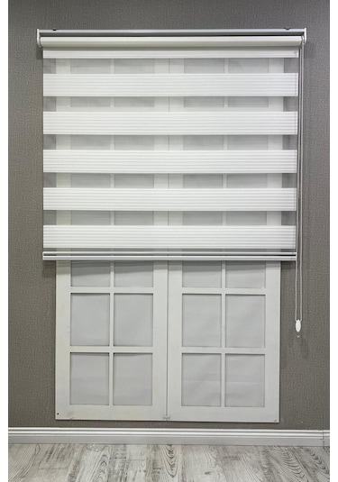 Zebra Stor Perde Geniş Plise Güneşlik Perde Beyaz Beyaz