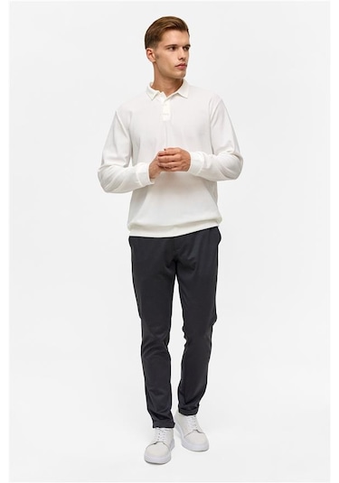 SÜVARİ Beyaz Regular Düz Polo Yaka Sweatshirt Beyaz