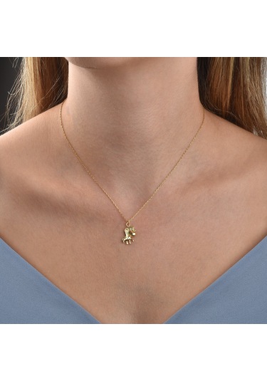 14 Ayar Mikron Altın Kaplama Midilli Atı Gümüş Kolye - Çocuk Ve Genç Kız Hediye Kolyesi - Cns00670 Altın
