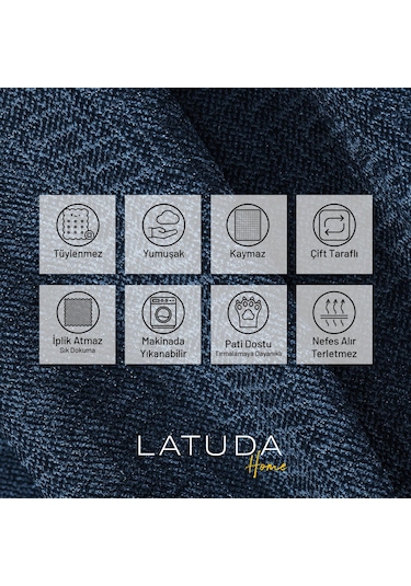 Jakarlı Şönil Koltuk Örtüsü Çekyat Örtüsü Koltuk Şalı 175x350 Kaymaz Gece Mavisi Mavi