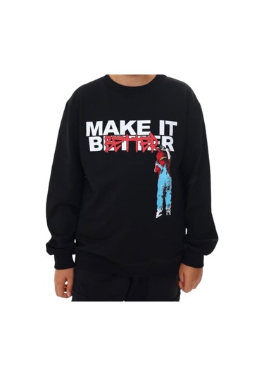 Erkek Çocuk Make It Better Yazılı Sweatshirt-13415-siyah