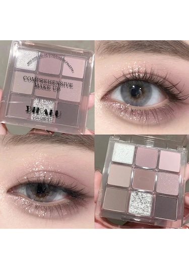 9 Renk Koyu Punk Dumanlı Göz Farı Paleti Gri Pembe Inci Mat Göz Farı Parlatıcı 17 01