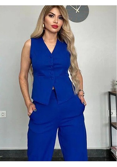 Kadın Yelek Pantolon Takım Kadın Şık Yelekli Takım - Dar Kalıptır Lacivert Lacivert