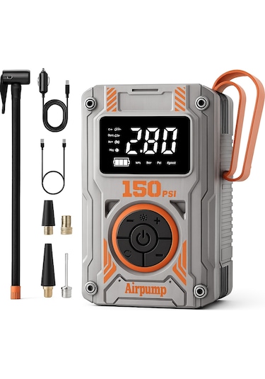 150 Psı Şarjlı Dijital Hava Kompresörü Led Ekranlı Taşınabilir Airpump