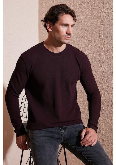 Buratti Pamuklu Bisiklet Yaka Slim Fit Basic Erkek Sweat 5905073 Vişne