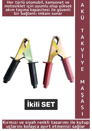 Premium Otomobil Motosiklet Kamyonet Güçlü Mekanizma Artı Eksi Büyük Boy Akü Takviye Kablo Maşası