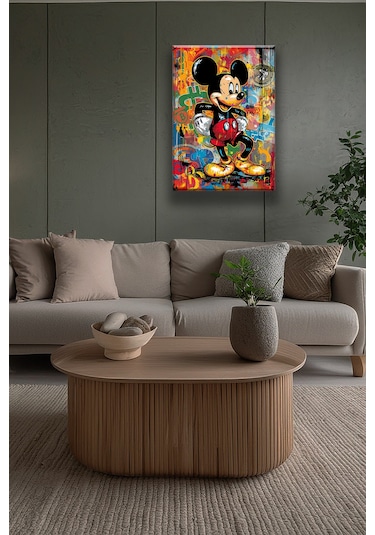 Renkli Mickey Pop-art Cam Tablo