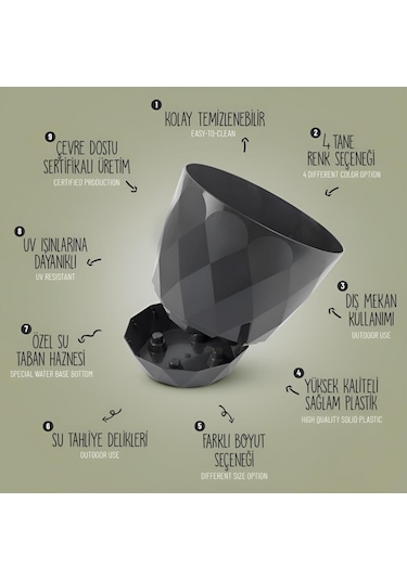 Omnipazar Krs-456 Yakamoz Tabaklı Plastik Saksı Takımı 15 Litre No 6 Gri