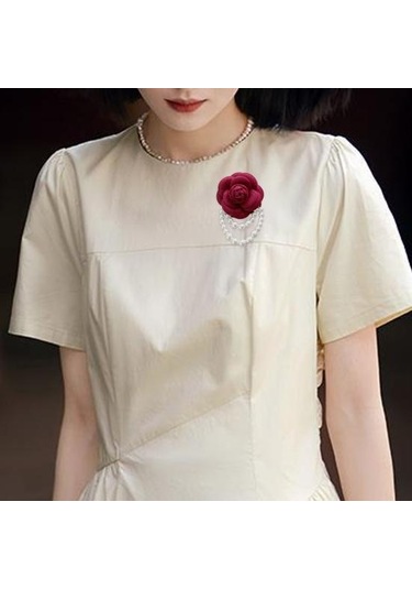 Gri Kumaş Gül Broş Zarif Vintage Çiçek Parlak Sahte İnci Zincir Şapka Şal Eşarp Çanta Elbise Yaka Kadın Kızlar Yaka Pin Moda Aksesuarları Gri