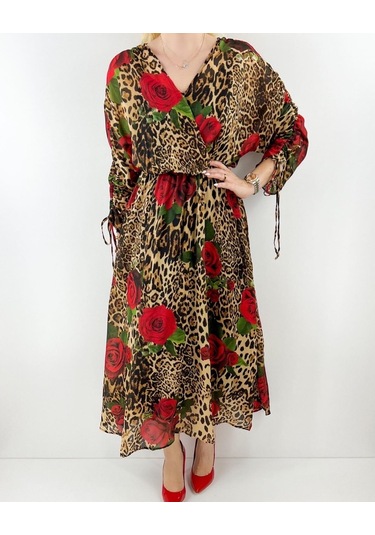 Modaonna Kadın Çiçek Desenli Şifon Elbise Çok Renkli